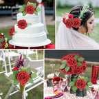 Red Rose 100pcs Real Looking Artificial Flowers w/Stem in Red, alternate view 4