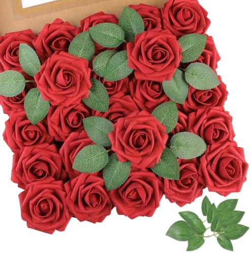 Red Rose 50pcs Real Looking Artificial Flowers w/Stem in Red