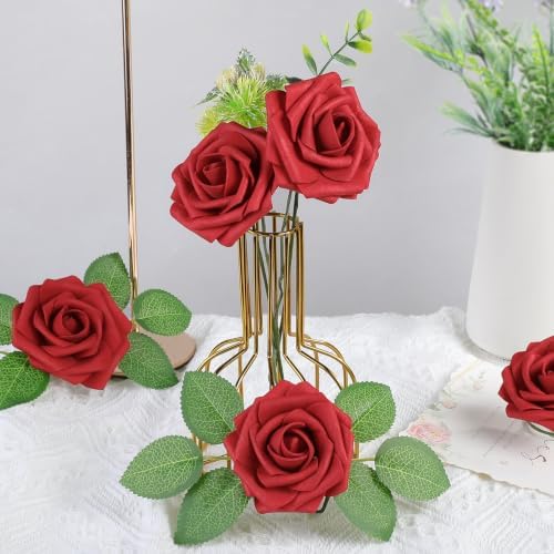 Red Rose 50pcs Real Looking Artificial Flowers w/Stem in Red, alternate view 6