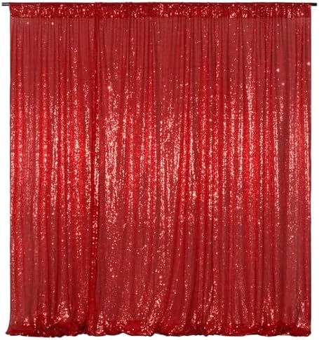 Red Sequin Backdrop,8FT x 10FT Sequin Photography Backdrop Curtain for Valentines Day Party Decoration in 8 x