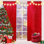 Red Sequin Backdrop Curtain, 2 Panels 2Ft x 8Ft Glitter Photography Back Drop for Wedding Birthday Christmas, alternate view