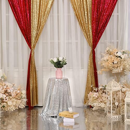 Red Sequin Backdrop Curtain, 2 Panels 2Ft x 8Ft Glitter Photography Back Drop for Wedding Birthday Christmas, alternate view