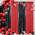 Red Sequin Backdrop Curtain, 2 Panels 2Ft x 8Ft Glitter Photography Back Drop for Wedding Birthday Christmas, alternate view