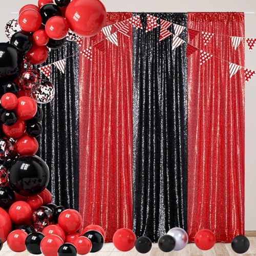 Red Sequin Backdrop Curtain, 2 Panels 2Ft x 8Ft Glitter Photography Back Drop for Wedding Birthday Christmas, alternate view