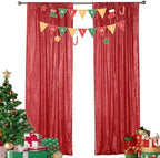 Red Sequin Backdrop Curtain 2 Panels 2FTx8FT Glitter Red Background Drapes Sparkle Photography Backdrop for