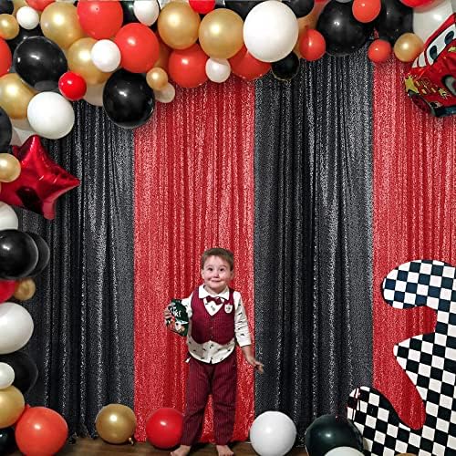 Red Sequin Backdrop Curtain 2 Panels 2FTx8FT Glitter Red Background Drapes Sparkle Photography Backdrop for, alternate view 3