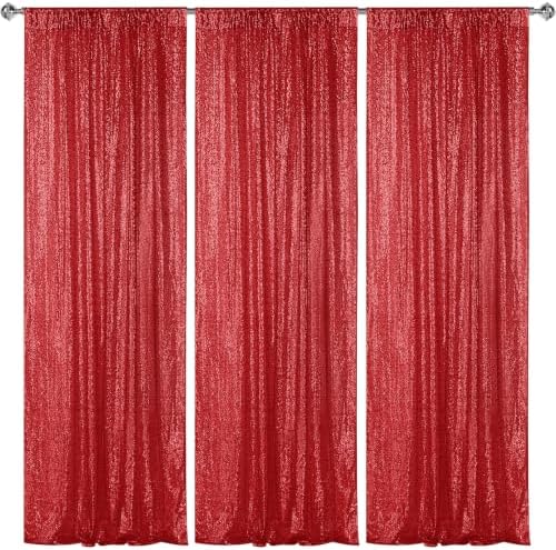 Red Sequin Backdrop Curtain 3 Panels 2FTx8FT Glitter Red Background Drapes Sparkle Photography Backdrop for