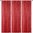 Red Sequin Backdrop Curtain 3 Panels 2FTx8FT Glitter Red Background Drapes Sparkle Photography Backdrop for