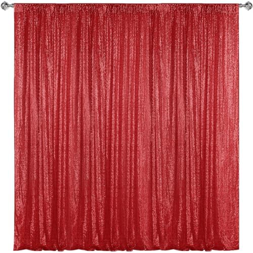 Red Sequin Backdrop Curtain 7FTx7FT Glitter Red Background Drapes Sparkle Photography Backdrop for Party Wedding