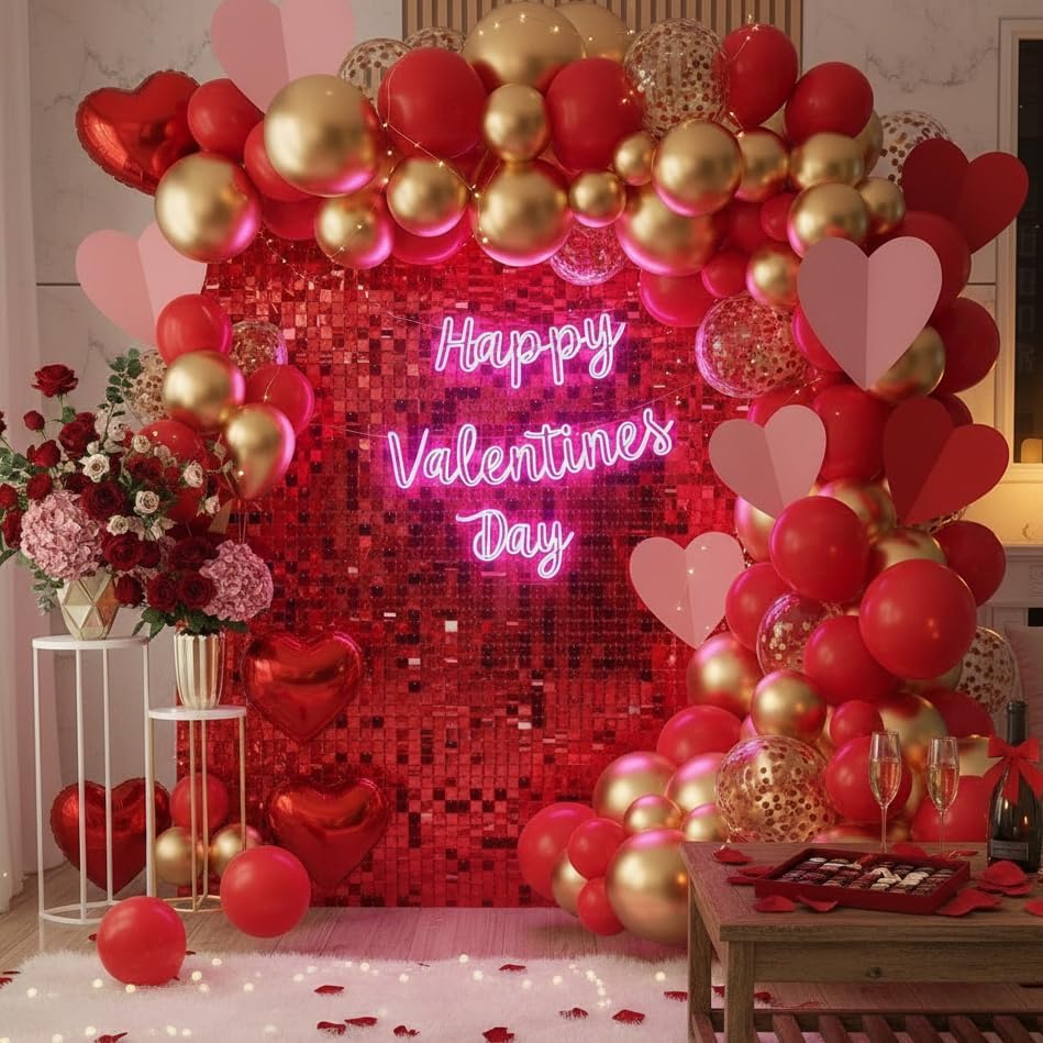 Red Shimmer Wall Backdrop, 24 Panels, 6x4 Ft Photo Backdrop in 6x4 Ft
