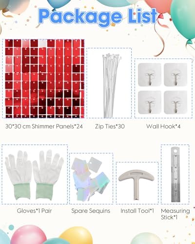 Red Shimmer Wall Backdrop, 24 Panels, 6x4 Ft Photo Backdrop in 6x4 Ft, alternate view 4