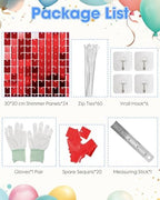 Red Shimmer Wall Backdrop, 24 Pcs Sequin Backdrop Glitter Photo Backdrops for Birthday, Graduation, Anniversary, alternate