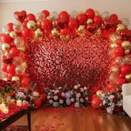 Red Shimmer Wall Backdrop 48 Panels Cover 6 x 8 Ft, Photo Backdrops for Wedding, Anniversary, Birthday, Party
