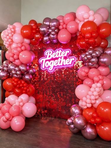 Red Shimmer Wall Backdrop 48 Panels Cover 6 x 8 Ft, Photo Backdrops for Wedding, Anniversary, Birthday, Party, alternate view