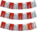 Red Silver Fringe Garland Banner 30ft Wall Tinsel Foil Streamers in Red Silver