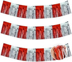 Red Silver Fringe Garland Banner 30ft Wall Tinsel Foil Streamers in Red Silver