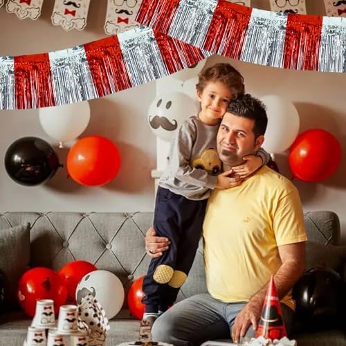 Red Silver Fringe Garland Banner 30ft Wall Tinsel Foil Streamers in Red Silver, alternate view 5