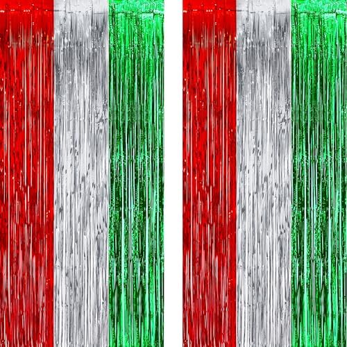 Red Silver Green Party Streamers - 2 Packs