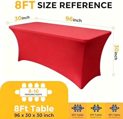 Red Spandex Tablecloth 10 Pack, 8FT Fitted Stretch Table Cloth with Reinforced Foot Pockets for 96 x 30 x 30, alternate view