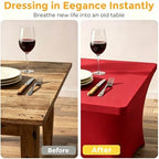 Red Spandex Tablecloth 10 Pack, 8FT Fitted Stretch Table Cloth with Reinforced Foot Pockets for 96 x 30 x 30, alternate view
