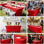 Red Spandex Tablecloth 10 Pack, 8FT Fitted Stretch Table Cloth with Reinforced Foot Pockets for 96 x 30 x 30, alternate view