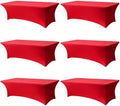 Red Spandex Tablecloth 6 Pack, 8FT Fitted Stretch Table Cloth with Reinforced Foot Pockets for 96 x 30 x 30 Inch
