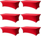 Red Spandex Tablecloth 6 Pack, 8FT Fitted Stretch Table Cloth with Reinforced Foot Pockets for 96 x 30 x 30 Inch