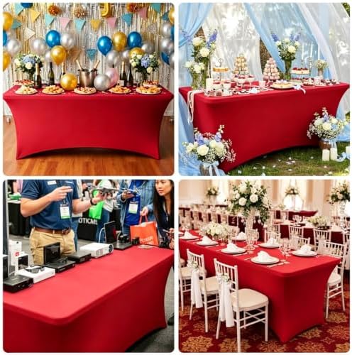 Red Spandex Tablecloth 6 Pack, 8FT Fitted Stretch Table Cloth with Reinforced Foot Pockets for 96 x 30 x 30 Inch, alternate