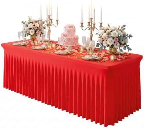Red Spandex Tablecloth for 8FT Rectangle Tables, Table Skirt