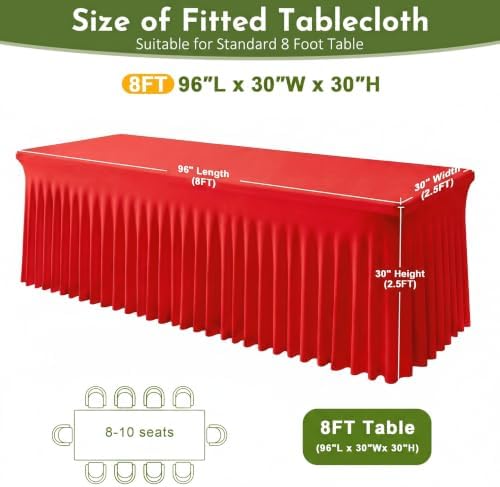 Red Spandex Tablecloth for 8FT Rectangle Tables, Table Skirt, alternate view 3