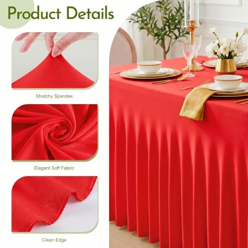 Red Spandex Tablecloth for 8FT Rectangle Tables, Table Skirt, alternate view 4