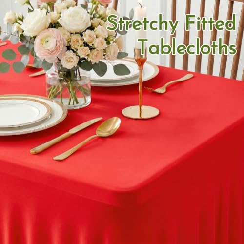 Red Spandex Tablecloth for 8FT Rectangle Tables, Table Skirt, alternate view 5