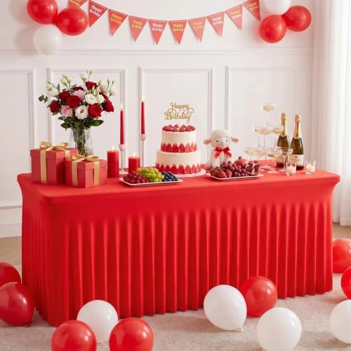 Red Spandex Tablecloth for 8FT Rectangle Tables, Table Skirt, alternate view 7