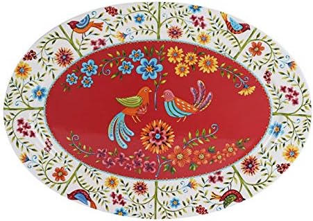 Red Spring Bird Ceramic 16 inch Oval Platter, Microwave & Dishwasher Safe in Large (16 inch) in Red Spring Bird