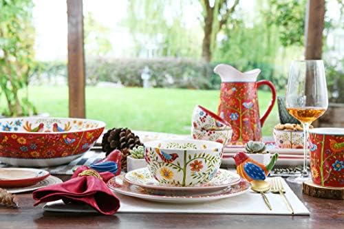 Red Spring Bird Ceramic 16 inch Oval Platter, Microwave & Dishwasher Safe in Large (16 inch) in Red Spring Bird, alternate