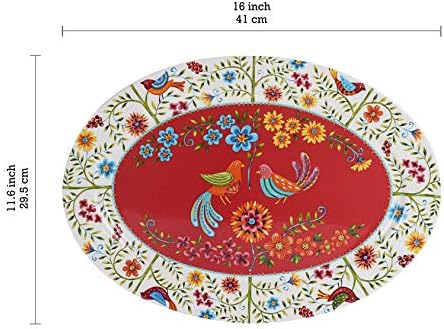 Red Spring Bird Ceramic 16 inch Oval Platter, Microwave & Dishwasher Safe in Large (16 inch) in Red Spring Bird, alternate