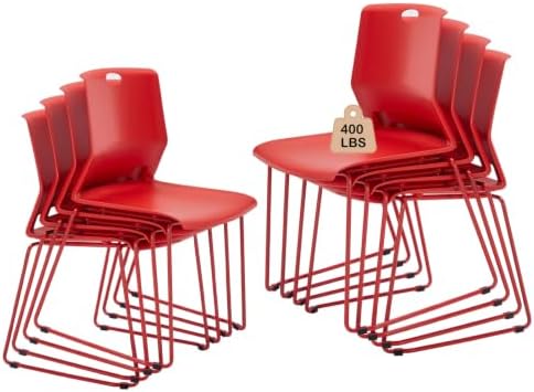 Red Stackable Chairs Set of 8 for Break Conference Room Church Banquet in Red