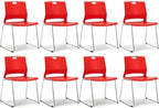 Red Stacking Chairs Set of 8, Hard Plastic Stackable Chair Armless