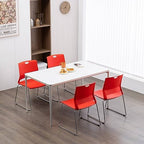Red Stacking Chairs Set of 8, Hard Plastic Stackable Chair Armless, alternate view 2
