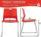 Red Stacking Chairs Set of 8, Hard Plastic Stackable Chair Armless, alternate view 3