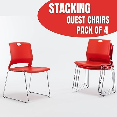 Red Stacking Chairs Set of 8, Hard Plastic Stackable Chair Armless, alternate view 5
