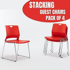 Red Stacking Chairs Set of 8, Hard Plastic Stackable Chair Armless, alternate view 5