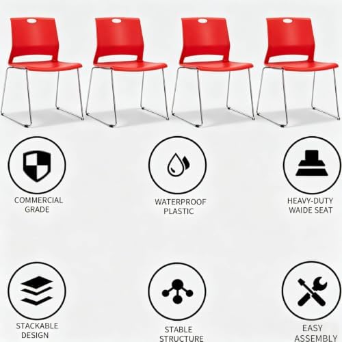 Red Stacking Chairs Set of 8, Hard Plastic Stackable Chair Armless, alternate view 6
