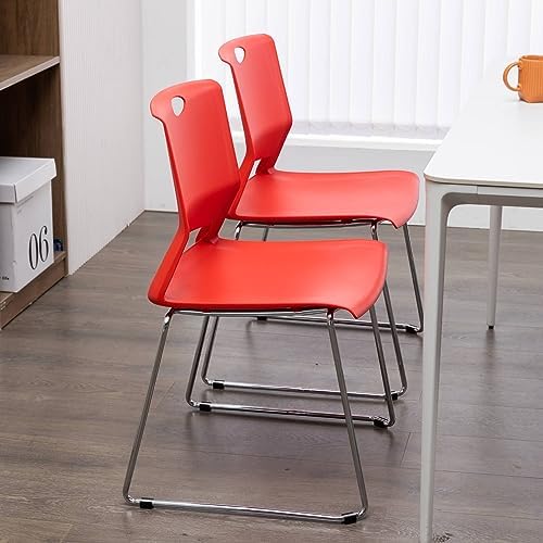 Red Stacking Chairs Set of 8, Hard Plastic Stackable Chair Armless, alternate view 7