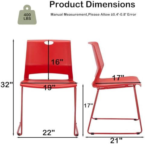 Red Stacking Conference Guest Chairs Set of 4, stackable Waiting Breakroom, alternate view 3