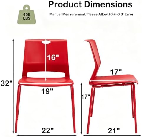 Red Stacking Conference Guest Chairs Set of 8, stackable Waiting Breakroom, alternate view 3