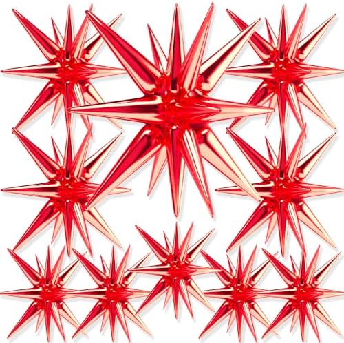 Red Star Foil Balloons 10pcs Different Sizes Pack of 42 27 22 Inch Explosion Spike Mylar Balloons for Graduation