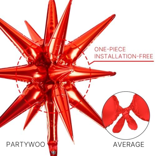 Red Star Foil Balloons 10pcs Different Sizes Pack of 42 27 22 Inch Explosion Spike Mylar Balloons for Graduation, alternate