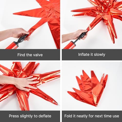 Red Star Foil Balloons 10pcs Different Sizes Pack of 42 27 22 Inch Explosion Spike Mylar Balloons for Graduation, alternate