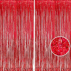 Red Streamers Party Backdrop | Foil Curtain | Halloween Decor in 3.2 ft x 8.2 ft in Red